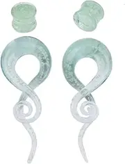 [Changgaijewelry] Glow in The Dark Ear Glass Spiral Tapers Plugs Tunnels Expander Hanger Gauges Earrings Stretching Body Piercings Jewelry Set