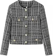 [PTBNRDC] Women's Open Front Tweed Jacket Button Down Bussiness Casual Blazer Jacket