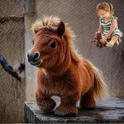 My Realistic Robot Pony Walks, Barks, and Wags Its Tail—Just Like The Real Thing! Interactive Soft Horse Doll Plush Animal, Realistic Robot Pony Yellow-Brown