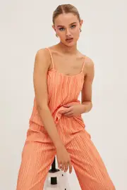 Orange Plisse Cami Sleeveless Scoop Neck - Size 10, Women's Cami