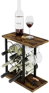 CARLA HOME Wine Rack with Glass Holder - Countertop Wooden & Metal Wine Holder, Holds 6 Bottles & 2 Glasses, Perfect for Home, Kitchen, Bar, or Cabinet Storage, Wine Gift