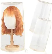 2pcs Wig Storage Bags for Multiple Wigs Bags with Drawstring Hair Extension Holder Dust-Free Hair Extension Storage Bag Transparent Mesh wig Organizer for Multiple Wigs Accessories (Light Golden)