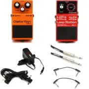 Boss RC-1 Loop Station Looper and DS-1 Distortion Pedal Pack with Power Supply