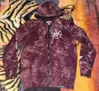 MACFLY~Cosmic Full Zip Hoodie~Mens Size Large~Burgundy Red/Tan/Off White