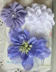 Mixed LAVENDER& WHITE Fabric Organza Lace 3 Flower Pk 7-11cm across Manor House