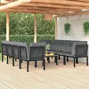 Patio Furniture Sets 9 Piece Garden Lounge Set Black and Grey Poly Rattan