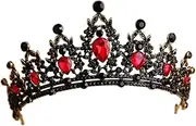 [Lurrose] Baroque Bride Crowns Black Rhinestones Gothic Chic Tiaras Vintage Crystal Queen Princess Crown Headpieces Headband for Wedding Prom Halloween Pageant (Red)