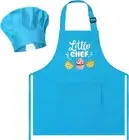 R HORSE 2 Pcs Kid Apron and Chef Hat Set, Adjustable Children Blue Kitchen...