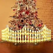 HEBERUCK 5 Pack LED Christmas Tree Fence, 1.75M Lighted Decorative Fence, White Plastic Picket Fence, DIY Connectable, For Kids, Pets, Christmas Tree, Home, Flower (Warm White)