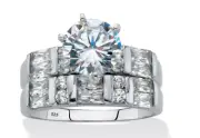 ROUND EMERALD CUT CZ BRIDAL 2 RING SET PLATINUM STERLING SILVER 6 7 8 9 10
