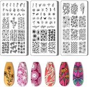 PH PandaHall Pack of 3 Nail Stencil Stamp Flower Leaf Nail Stamping Plant Nail Stencils Tip Nail Stamping Tool Print Nail Stencils Nail Picture Plates for Nail Art Design Salon