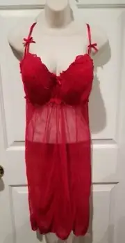 Cacique Red Lace Sequins & Mesh Babydoll Nwt 26/28 UnderWire Sequins Lace Trim