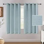 Smarcute Sheer Curtains for Bedroom/Living Textured Linen Semi-Sheer Curtains Eyelet 160cm Drop Curtain & Drapes Light Filtering Provide Privacy (Sold Pair, Each W132cm x D160cm，Cloud Blue)