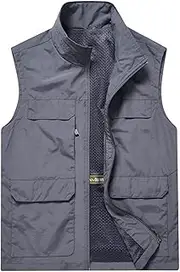 [QtthZZr] Men's Vest Sleeveless Stand Collar Casual Gilet Outdoor Fishing Photography Jacket Multi-Pocket Practical Vest