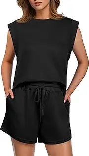 [GRECERELLE] Womens Tracksuits Two Piece Summer Outfit Causal Outfit Ladies Sleeveless Pullover and Loose Short Sweatpants Loungewear Sets