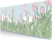 HUOCAIREN Kawaii Pink Flowers Mouse Pad, Nature Mousepad Cute, Minimalistic Desk Mat, Bunny Anime Desk Pad, Extra Large Mouse Pad, 31.5 X 11.8 Inch, Aesthetic Wildflowers