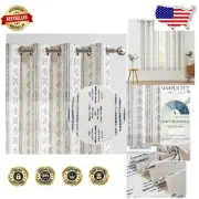 Stylish Light Filtering Grommet Curtains - 72" Blue on Beige, Boho Chic Design
