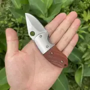 Mini 4.5" Pocket Knife Folding Knives Wooden Handle EDC Survival Knife Stainless