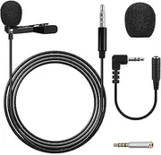Lavalier Microphone Clip on Mic – Professional Grade Omnidirectional Lapel Shirt Collar Clip on Microphone with 3.5mm Jack – Small Voice Recorder for Interview, Podcast, Camera, Phone, Laptop