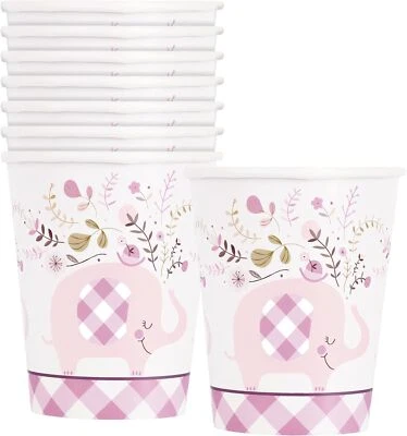 Unique Pink Paper Floral Elephant Paper Cups Party Supplies 8 Count