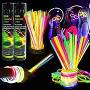 Auolen Ultra Halloween Bright Glow Sticks - 200 Party Pack with Connectors, Glow in the Dark Party Supplies Pack for Christmas, Neon Birthday, and Holidays - Multicolor 8" (20cm) Glow Sticks Bulk