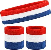 Sweatband Headband and Wristbands - Unisex Striped Sweatbands Set (1 Headband and 2 Wristbands) for Women and Men