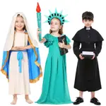 踢米美國自由女神像女童古羅馬長袍兒童萬聖節派對聖母瑪利亞COS