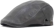 [Generic] Men's Beret Hat Fashion Thick Leather Beret Men's Vintage Duck Tongue Cap PU Forward Cap Leather Cap