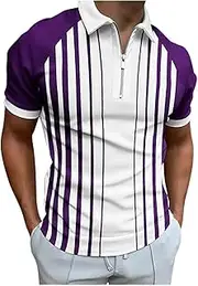 [Generic] Long Tees Men Print Zipper Turn Down Collar Blouse Short Sleeve Tops Shirt Man Shirt