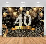 Sensfun 7x5ft Happy 40th Birthday Party Photography Backdrop Glitter Black and Gold Balloons Background for Adult Fabulous 40 Bday Party Decorations Shining Diamond Fifty Years Old Photo Booth Banner