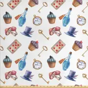 Wonderland Whimsy Fabric - Cupcakes, Mushrooms, Bottles - 2 Yards - Multicolor -