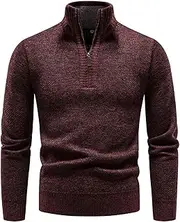 [FerduS] Mens Long-Sleeve Sweater Winter Thicker Quarter Zipper Turtleneck Pullover Slim Knitted Sweaters Sweatshirt
