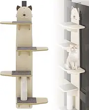 Door Hanging Cat Shelf, 4-Level Door Hanging Tree with Shelves, Pet Jump Shelf, Climber Tower for Cats to Play and Sleep, Single Layer Carrying 10Kg