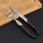 6Pcs Cutlery Set Steak Knife Spoon Fork Slicer Dinnerware Stainless Steel Wood S