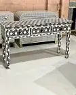 Bone Inlay Console Table, 3 Drawer - Black Daisy