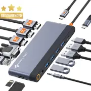 USB C Docking Station 14-in-1 Quad Display 8K DP Dual 4K HDMI 100W PD