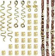 [LUFFLOK] 31 Pieces Gold Hair Locs, Adjustable Hair Rings and Charms for Dreadlocks Braids, Metal Hair Clips, Beads Clip Decorations Accessories for Men Women (Gold)
