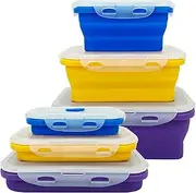 Lunbengo Camping Travel Collapsible Food Storage Containers with Lids, Stackable Silicone Meal Prep Containers, 350ml-540ml-800ml, Microwave Safe, 3-Piece Set