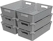 SimpleHouseware Stackable Plastic Storage Baskets Kitchen Drawer Organiser, 6 Pack, Grey