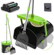 Dog Pooper Scooper Swivel Bin & Rake Kit with 100 Waste Bags,33.4" Stainless Ste