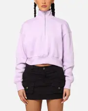 [Nike] Nike Women's Sportswear Pheonix Fleece Cropped Half Zip Sweatshirt Violet Mist/sail - Size L L Violet Mist/Sai