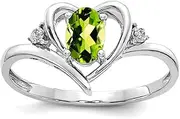 [JewelryWeb] 14k White Gold Oval Polished Prong set Peridot Diamond Ring Size 7.00 Band Style-Ring for Women