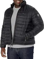 [Tommy Hilfiger] Men's Ultra Loft Lightweight Packable Puffer Jacket (Standard and Big & Tall), Black w/Patch, 3X