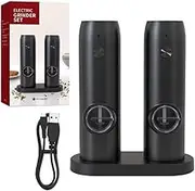 Sophistik Rechargeable Twin Electric Salt and Pepper Grinder Set – 75ml Capacity with Adjustable Coarseness, Charging Base, and LED Light for Effortless Seasoning | Durable Stainless Steel Design