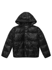 GUESS Girl's Black Hooded Puffer Jacket Size: 8