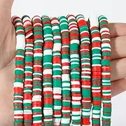 THRELE 3600 pcs Christmas Colors(White Green Red) Clay Beads for Bracelets Making, 10 Strands Flat Round Polymer Clay Beads 6mm Spacer Heishi Beads for Jewelry Making Earring