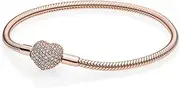 [HEYONA] Women Jewelry 925 Silver Sterling Bracelet Fashion Cuff Bangle Chain Bracelets,Adjustable Bracelet Heart Clasp with Crystal Pendant Bangle with Rose Gold Chain