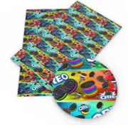 Oreo Rainbow FAUX LEATHER SHEET 8.75" X 12" PRINTED 1110540 Cookies LITCHI