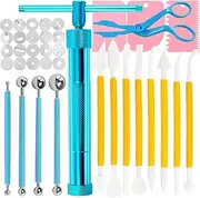 Swpeet 36Pcs Blue Clay Extruder Gun Fondant Sugar Paste Extruder Clay Cake Sculpture Gun, Ball Stylus Dotting Tool with Plastic Scraper, Cake Decorating Supplies Modeling Tool