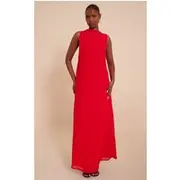 Red Chiffon Floaty Sleeveless Maxi Dress, Red